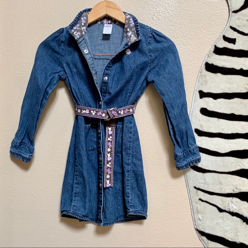 GYMBOREE GIRLS DENIM DRESS with floral belt size 7
